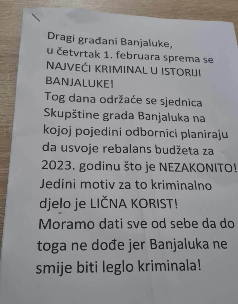 Banjalukom se šire poruke: U četvrtak najveći kriminal u istoriji